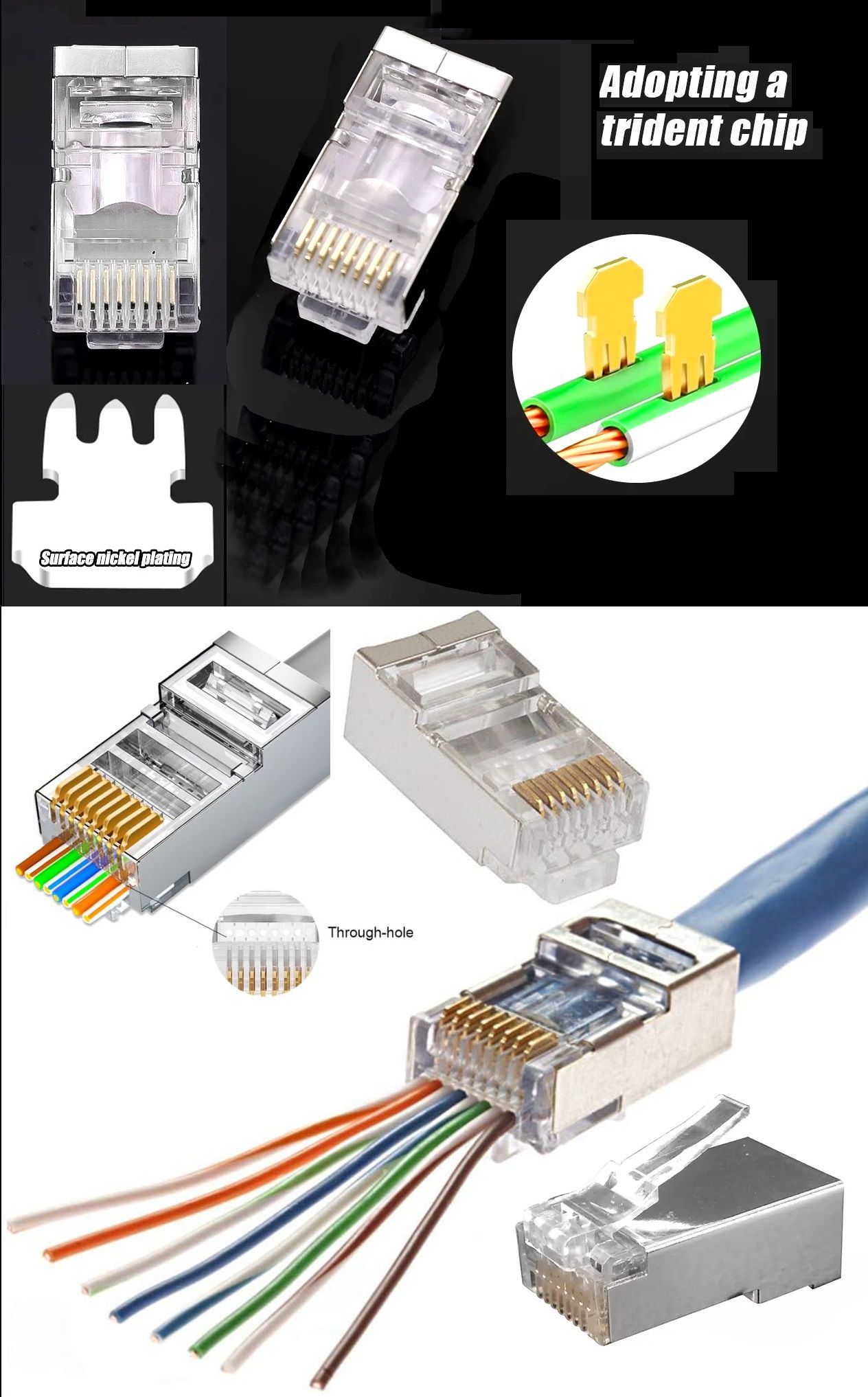 Conectores de paso RJ45 CAT6 CAT5 - Blindado